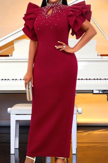 sexy plus size slight stretch cutout pearl decor maxi dress