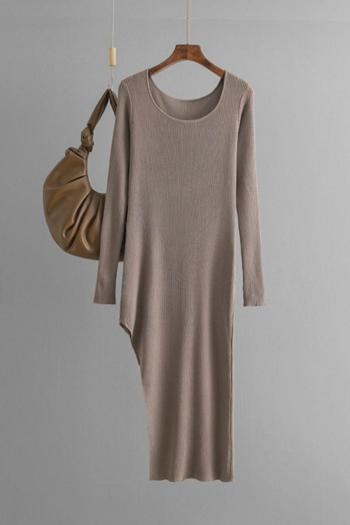 sexy slight stretch solid color slim asymmetric hem knitted midi dress