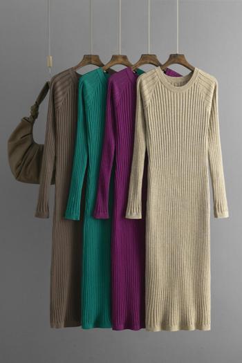 casual slight stretch solid color slim knitted midi dress