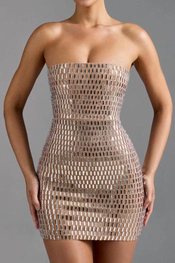 sexy slight stretch light luxury rhinestone slim sling slit mini evening dress