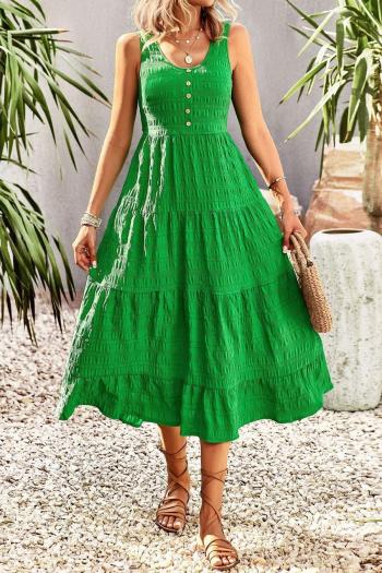 casual non-stretch solid color 3-colors simple button decor midi dress