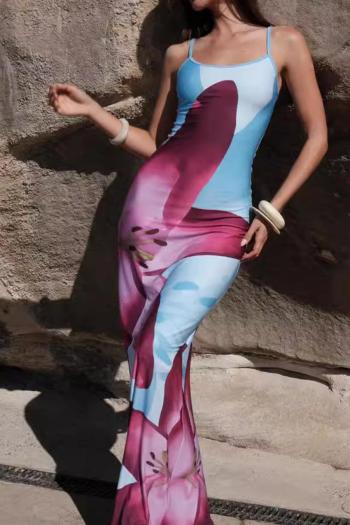 summer flower printing high printing adjustable straps casual split maxi dress