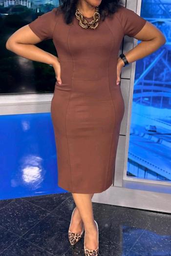 casual plus size slight stretch simple solid color slim short sleeve midi dress