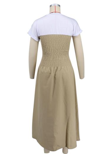 Casual plus size non-stretch patchwork contrast color midi dress