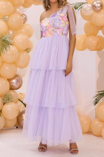 elegant non-stretch three-dimensional flowers layered mesh maxi dress