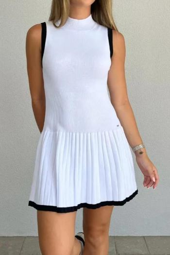 new stylish slight stretch knit polyester round neck folds mini tank dress