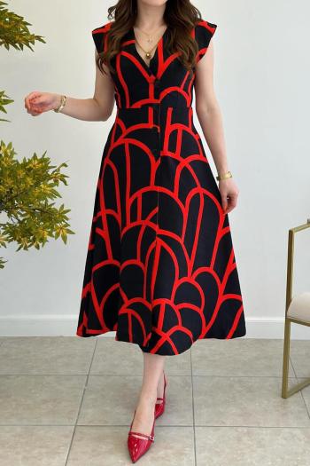 casual non-stretch v-neck sleeveless stripe printing midi dress