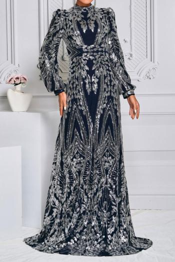 elegant slight stretch sequin padded long sleeve with lined maxi dress