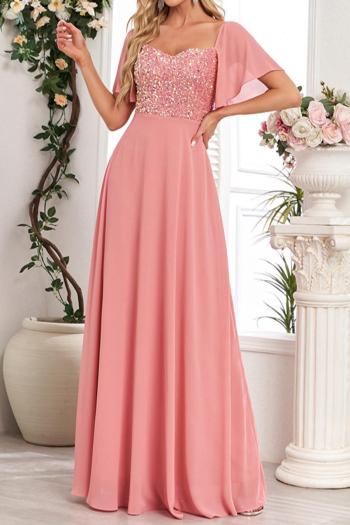 elegant non-stretch sequins chiffon patchwork maxi evening dress