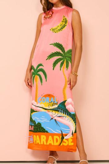 new casual non-stretch multi-pattern fixed printing slit maxi tank dress