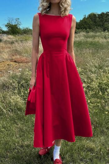 stylish slight stretch pure color backless zip-up midi dress