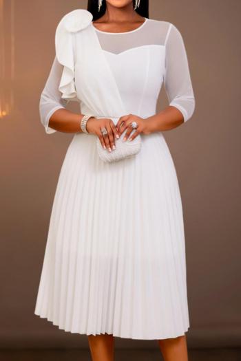 casual plus size slight stretch ruffle decor crew neck midi dress