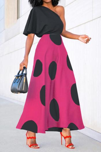 new plus-size non-stretch patchwork round spots batch printing maxi dress