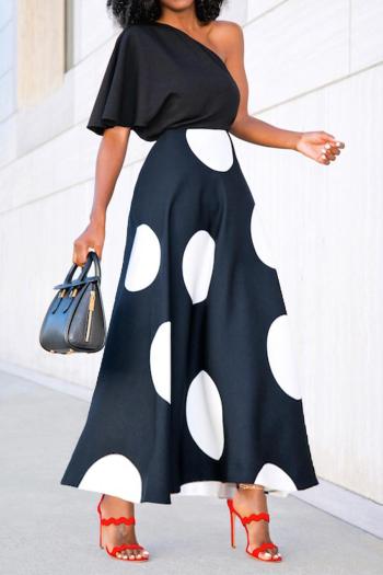 stylish plus-size non-stretch patchwork round spots batch printing maxi dress