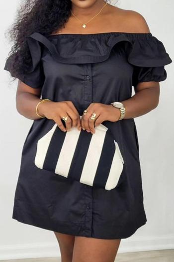 casual plus size non-stretch solid color one shoulder loose mini dress