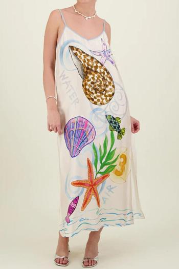 new non-stretch satin patchwork multi-pattern batch printing midi tank dress