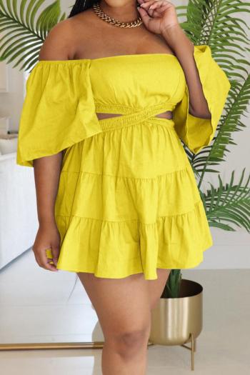 sexy plus size slight stretch 5 colors off shoulder hollow smocked mini dress