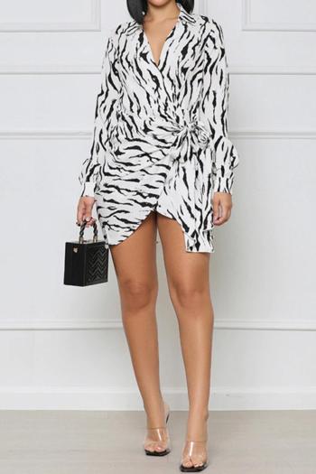 sexy plus size non-stretch zebra print slim v-neck long sleeve mini dress
