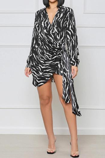 sexy plus size non-stretch zebra print slim v-neck long sleeve mini dress#1