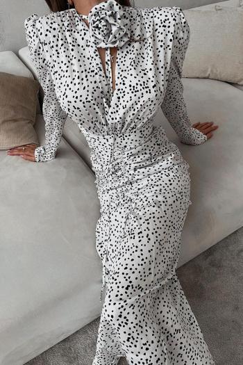 new casual non-stretch patchwork polka dot batch printing midi dress(with scarf)