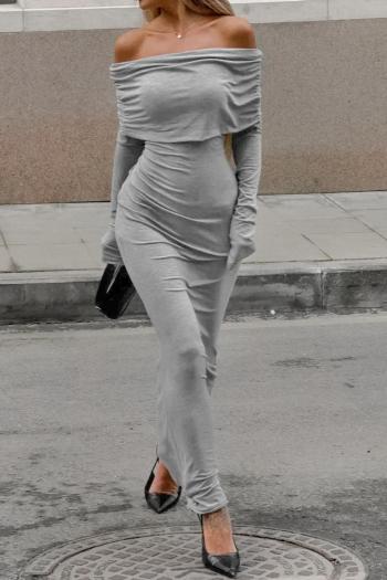 new sexy non-stretch knit patchwork solid color one shoulder maxi dress