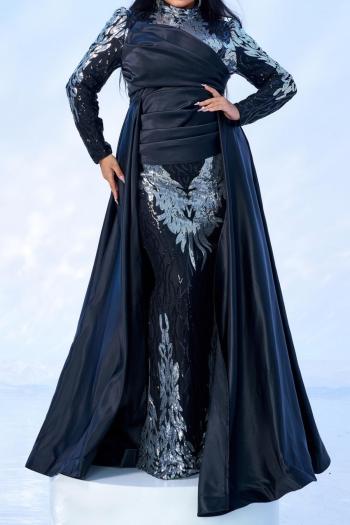 elegant plus size slight stretch sequin decor padded high quality maxi dress