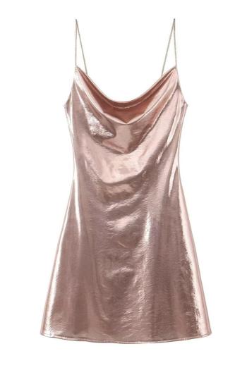 new sexy slight stretch polyester 8-color metallic suspender mini dress