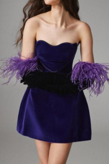sexy non-stretch solid color velvet tube top mini dress (without gloves)