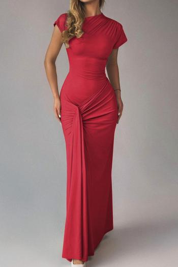 pure color stretch 3 colors stylish lace-up simple pleated casual maxi dress