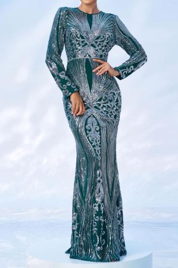 elegant stretch sequin padded long sleeve high quality maxi dress