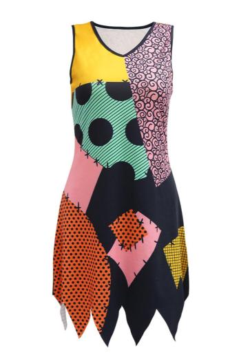 halloween new slight stretch patchwork cosplay geometric fixed printing costumes