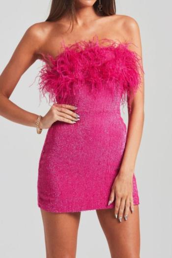 sexy non-stretch tube top sequin feather decor tight high quality mini dress