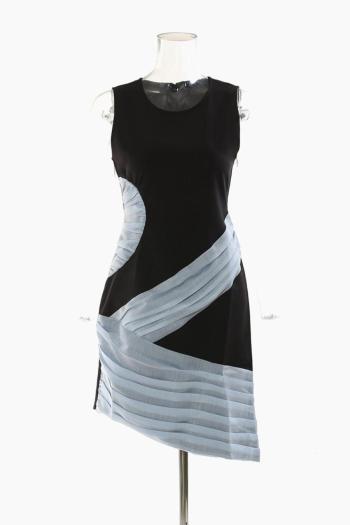 stylish non-stretch stitching sleeveless oblique hem midi dress