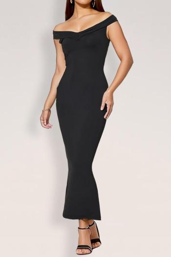 sexy high stretch plain color off shoulder midi dress