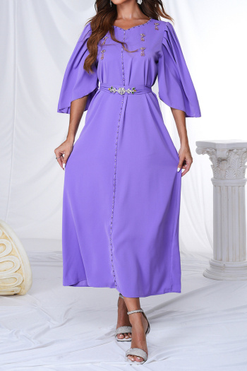 elegant non-stretch pure color with belt mdi dress