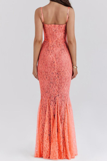 New slight stretch patchwork lace solid color suspender maxi dress with liner