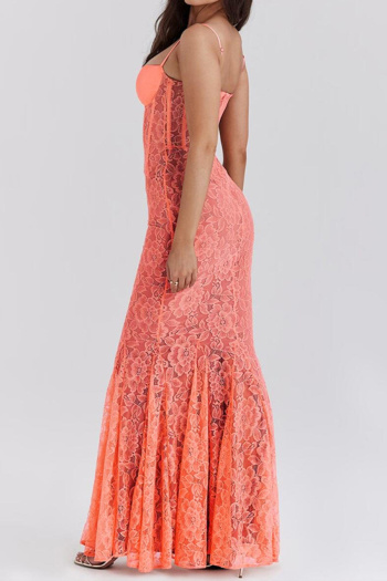 New slight stretch patchwork lace solid color suspender maxi dress with liner