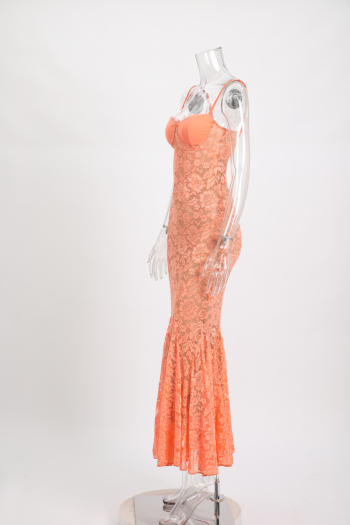 New slight stretch patchwork lace solid color suspender maxi dress with liner