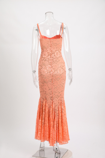 New slight stretch patchwork lace solid color suspender maxi dress with liner