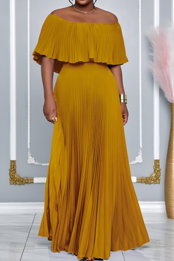 new plus-size slight stretch patchwork folds one shoulder maxi dress