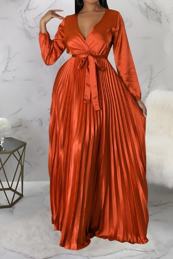 s-2xl casual non stretch pure color imitation silk pleated maxi dress