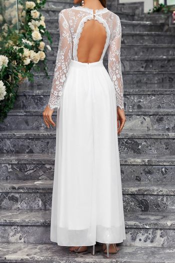 elegant non-stretch chiffon lace stitching hollow backless maxi dress