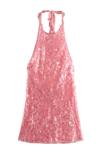 sexy non-stretch halter-neck sequin decor mini dress