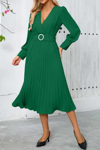 Casual plus-size 5-color slight stretch ice fabric v-neck midi dress(with belt)