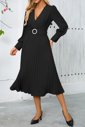 Casual plus-size 5-color slight stretch ice fabric v-neck midi dress(with belt)