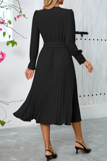 Casual plus-size 5-color slight stretch ice fabric v-neck midi dress(with belt)