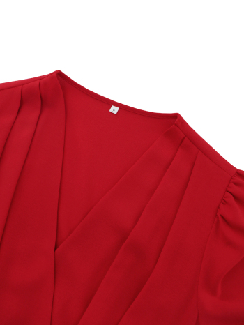 Casual plus-size 5-color slight stretch ice fabric v-neck midi dress(with belt)