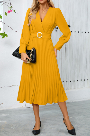 Casual plus-size 5-color slight stretch ice fabric v-neck midi dress(with belt)