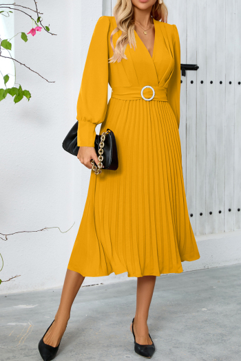 Casual plus-size 5-color slight stretch ice fabric v-neck midi dress(with belt)
