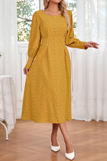 casual slight stretch plus-size 3-color batch printing lace-up midi floral dress